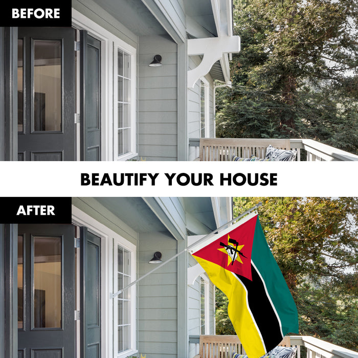 G128 Combo Pack: 6 Ft Tangle Free Aluminum Spinning Flagpole (Silver) & Mozambique Mozambican Flag  3x5 Ft LiteWeave Pro Series Printed 150D Polyester | Pole with Flag Included