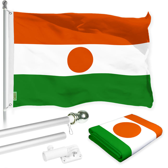 G128 Combo Pack: 6 Ft Tangle Free Aluminum Spinning Flagpole (Silver) & Niger Nigerien Flag  3x5 Ft LiteWeave Pro Series Printed 150D Polyester | Pole with Flag Included