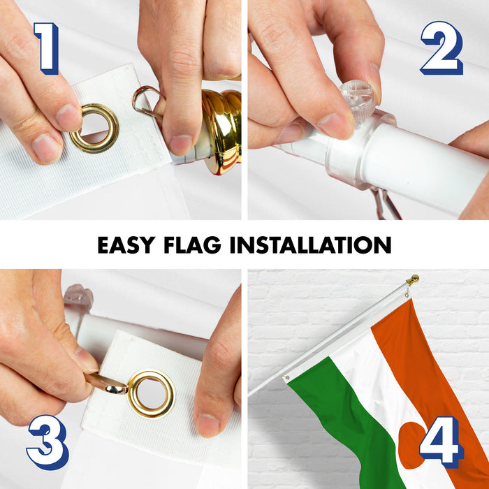 G128 Combo Pack: 6 Ft Tangle Free Aluminum Spinning Flagpole (White) & Niger Nigerien Flag  3x5 Ft LiteWeave Pro Series Printed 150D Polyester | Pole with Flag Included