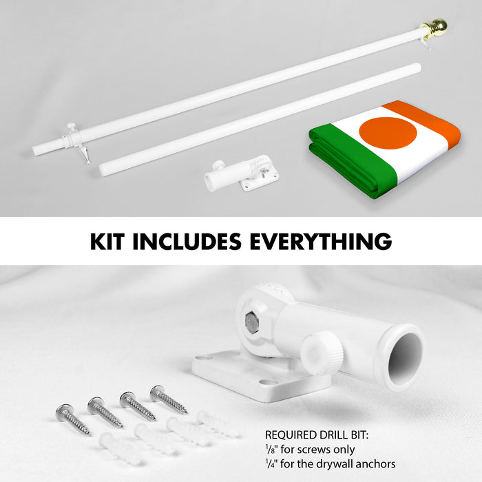 G128 Combo Pack: 6 Ft Tangle Free Aluminum Spinning Flagpole (White) & Niger Nigerien Flag  3x5 Ft LiteWeave Pro Series Printed 150D Polyester | Pole with Flag Included