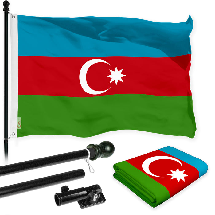 G128 Combo Pack: 6 Ft Tangle Free Aluminum Spinning Flagpole (Black) & Azerbaijan Azerbaijanis Azeris Flag  3x5 Ft LiteWeave Pro Series Printed 150D Polyester | Pole with Flag Included