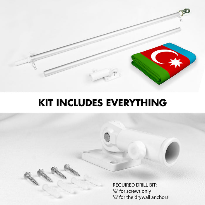 G128 Combo Pack: 6 Ft Tangle Free Aluminum Spinning Flagpole (Silver) & Azerbaijan Azerbaijanis Azeris Flag  3x5 Ft LiteWeave Pro Series Printed 150D Polyester | Pole with Flag Included