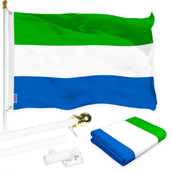 G128 Combo Pack: 6 Ft Tangle Free Aluminum Spinning Flagpole (White) & Sierra Leone Sierra Leonean Flag  3x5 Ft LiteWeave Pro Series Printed 150D Polyester | Pole with Flag Included