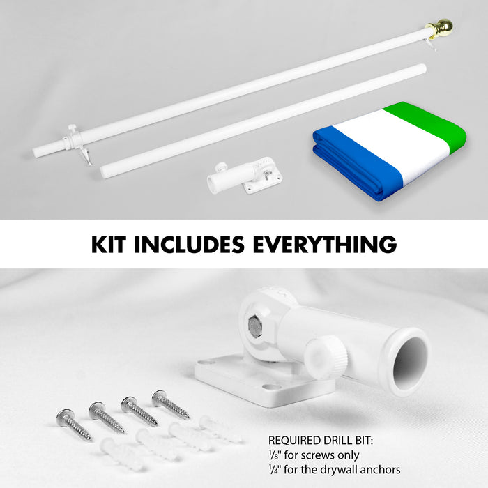 G128 Combo Pack: 6 Ft Tangle Free Aluminum Spinning Flagpole (White) & Sierra Leone Sierra Leonean Flag  3x5 Ft LiteWeave Pro Series Printed 150D Polyester | Pole with Flag Included