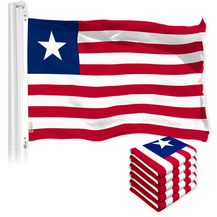 G128 5 Pack: Liberia Liberian Flag | 3x5 Ft | LiteWeave Pro Series Printed 150D Polyester | Country Flag, Indoor/Outdoor, Vibrant Colors, Brass Grommets, Thicker and More Durable Than 100D 75D Poly