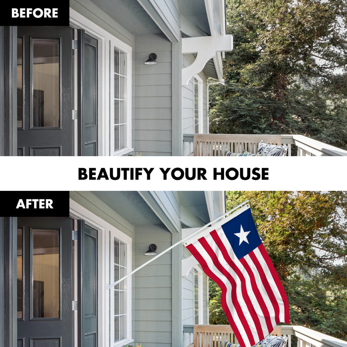 G128 Combo Pack: 6 Ft Tangle Free Aluminum Spinning Flagpole (White) & Liberia Liberian Flag  3x5 Ft LiteWeave Pro Series Printed 150D Polyester | Pole with Flag Included