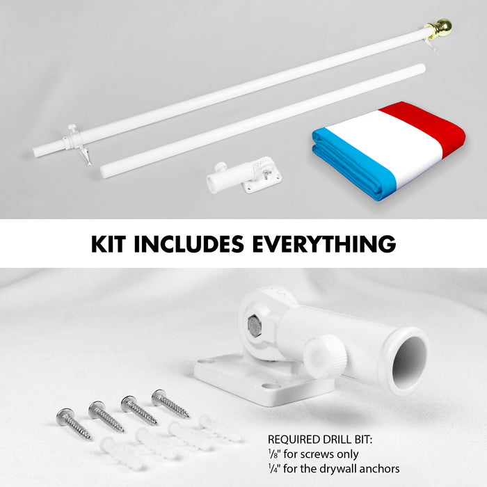 G128 Combo Pack: 6 Ft Tangle Free Aluminum Spinning Flagpole (White) & Luxembourg Luxembourgers Flag  3x5 Ft LiteWeave Pro Series Printed 150D Polyester | Pole with Flag Included