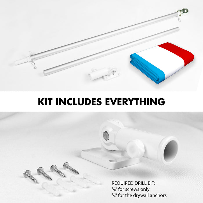 G128 Combo Pack: 6 Ft Tangle Free Aluminum Spinning Flagpole (Silver) & Luxembourg Luxembourgers Flag  3x5 Ft LiteWeave Pro Series Printed 150D Polyester | Pole with Flag Included