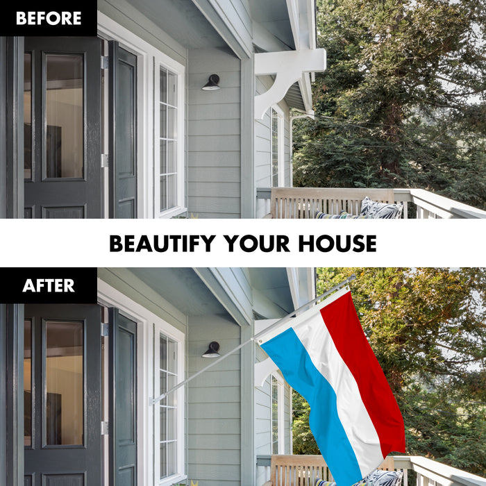 G128 Combo Pack: 6 Ft Tangle Free Aluminum Spinning Flagpole (Silver) & Luxembourg Luxembourgers Flag  3x5 Ft LiteWeave Pro Series Printed 150D Polyester | Pole with Flag Included