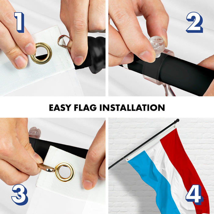 G128 Combo Pack: 6 Ft Tangle Free Aluminum Spinning Flagpole (Black) & Luxembourg Luxembourgers Flag  3x5 Ft LiteWeave Pro Series Printed 150D Polyester | Pole with Flag Included