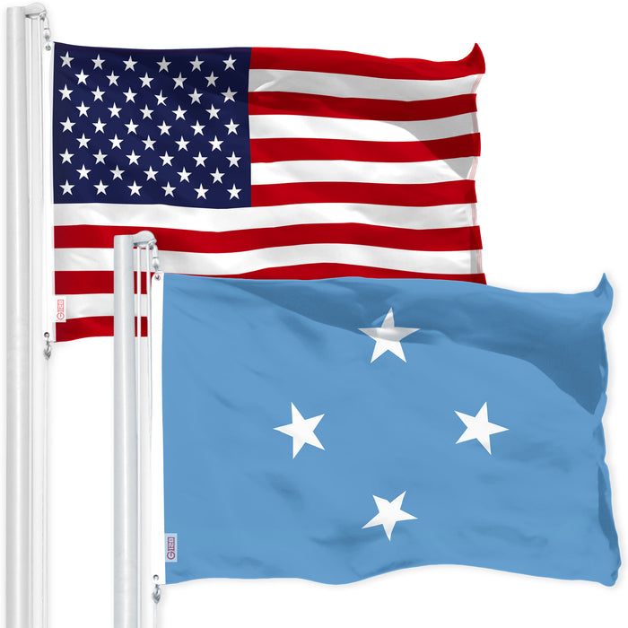 G128 Combo Pack: American USA Flag 3x5 Ft & Micronesia Micronesian Flag | Both LiteWeave Pro Series Printed 150D Polyester, Brass Grommets