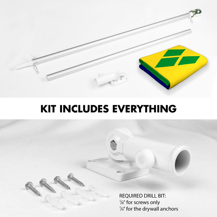 G128 Combo Pack: 6 Ft Tangle Free Aluminum Spinning Flagpole (Silver) & Saint Vincent and the Grenadines Vincentian Flag  3x5 Ft LiteWeave Pro Series Printed 150D Polyester | Pole with Flag Included