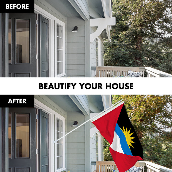 G128 Combo Pack: 6 Ft Tangle Free Aluminum Spinning Flagpole (White) & Antigua and Barbuda Antiguan and Barbudan Flag  3x5 Ft LiteWeave Pro Series Printed 150D Polyester | Pole with Flag Included