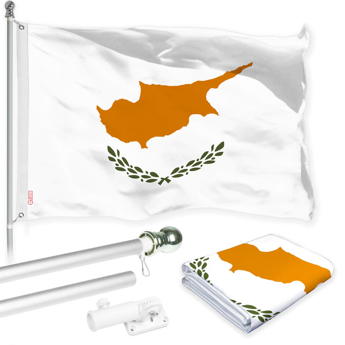 G128 Combo Pack: 6 Ft Tangle Free Aluminum Spinning Flagpole (Silver) & Cyprus Cypriot Flag  3x5 Ft LiteWeave Pro Series Printed 150D Polyester | Pole with Flag Included