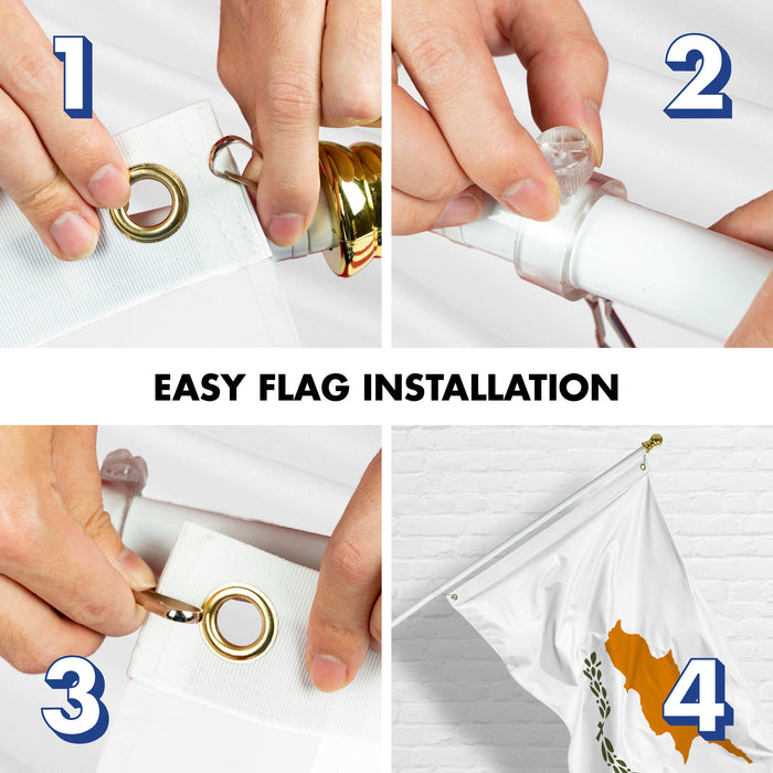 G128 Combo Pack: 6 Ft Tangle Free Aluminum Spinning Flagpole (White) & Cyprus Cypriot Flag  3x5 Ft LiteWeave Pro Series Printed 150D Polyester | Pole with Flag Included