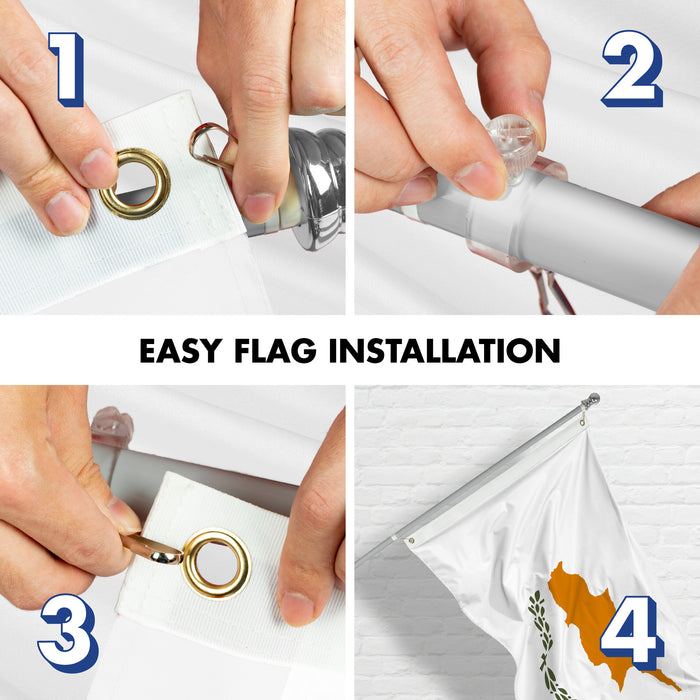G128 Combo Pack: 6 Ft Tangle Free Aluminum Spinning Flagpole (Silver) & Cyprus Cypriot Flag  3x5 Ft LiteWeave Pro Series Printed 150D Polyester | Pole with Flag Included