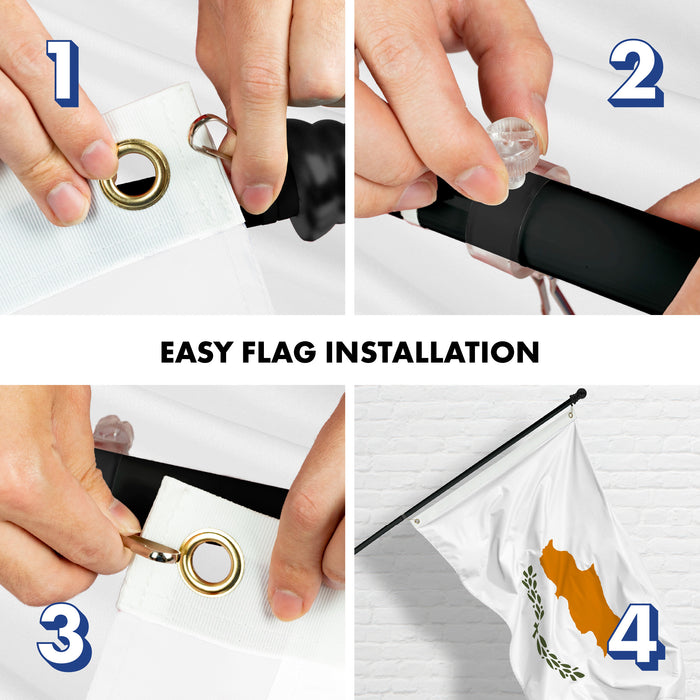 G128 Combo Pack: 6 Ft Tangle Free Aluminum Spinning Flagpole (Black) & Cyprus Cypriot Flag  3x5 Ft LiteWeave Pro Series Printed 150D Polyester | Pole with Flag Included