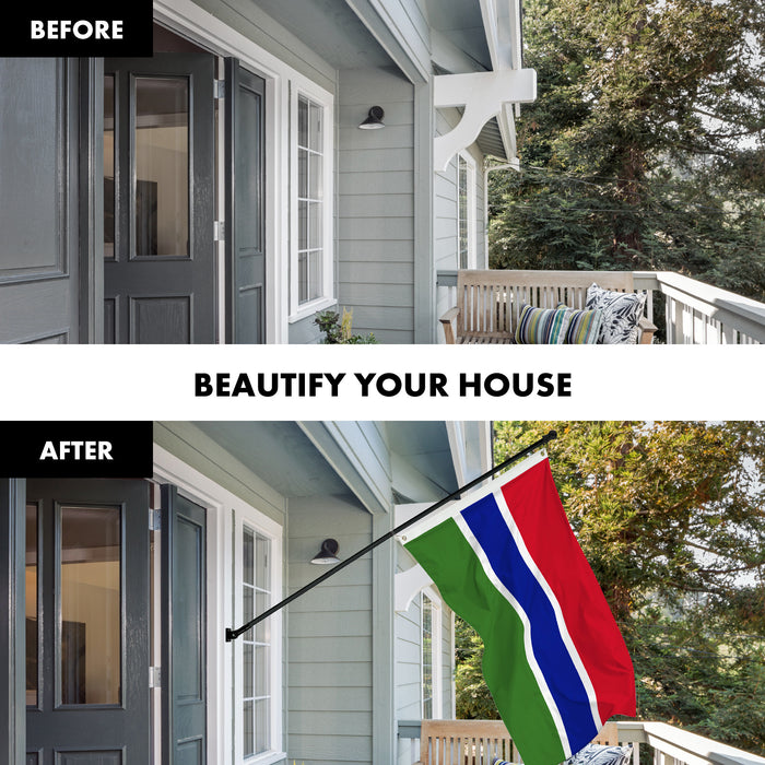 G128 Combo Pack: 6 Ft Tangle Free Aluminum Spinning Flagpole (Black) & Gambia Gambian Flag  3x5 Ft LiteWeave Pro Series Printed 150D Polyester | Pole with Flag Included
