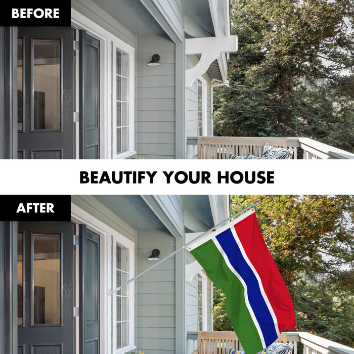 G128 Combo Pack: 6 Ft Tangle Free Aluminum Spinning Flagpole (Silver) & Gambia Gambian Flag  3x5 Ft LiteWeave Pro Series Printed 150D Polyester | Pole with Flag Included