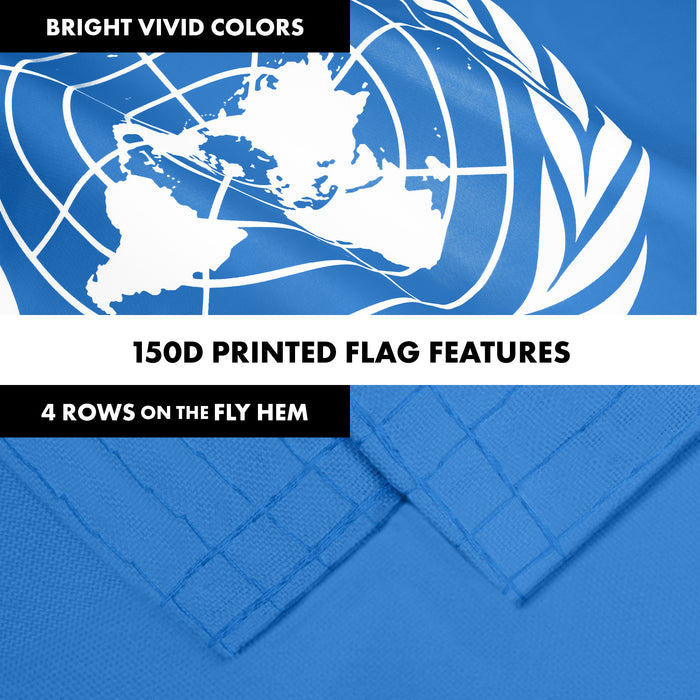 G128 Combo Pack: 6 Ft Tangle Free Aluminum Spinning Flagpole (Black) & United Nations Flag 3x5 Ft, LiteWeave Pro Series Printed 150D Polyester | Pole with Flag Included
