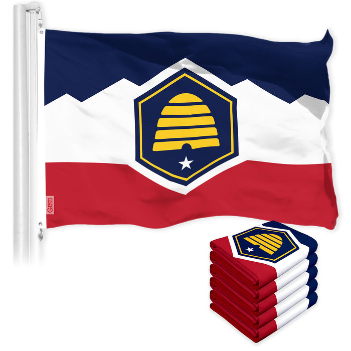 G128 5 Pack: Utah 2023 New Version UT  | 3x5 Ft | LiteWeave Pro Series Printed 150D Polyester | Indoor/Outdoor, Vibrant Colors, Brass Grommets, Thicker and More Durable Than 100D 75D Poly