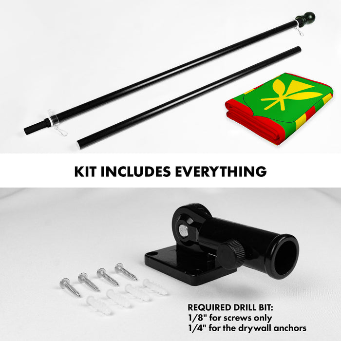 G128 Combo Pack: 6 Ft Tangle Free Aluminum Spinning Flagpole (Black) & Hawaii Kanaka Maoli Flag 3x5 Ft, LiteWeave Pro Series Printed 150D Polyester | Pole with Flag Included