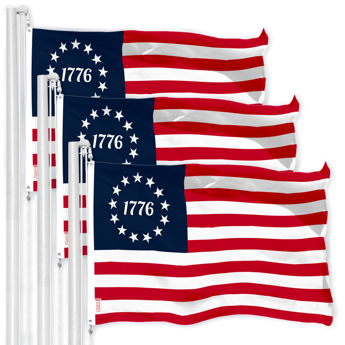 G128 3 Pack: Betsy Ross 1776 Flag | 3x5 Ft | LiteWeave Pro Printed 150D Polyester | Historical Flag, Indoor/Outdoor, Vibrant Colors, Brass Grommets, Thicker and More Durable Than 100D 75D Polyester