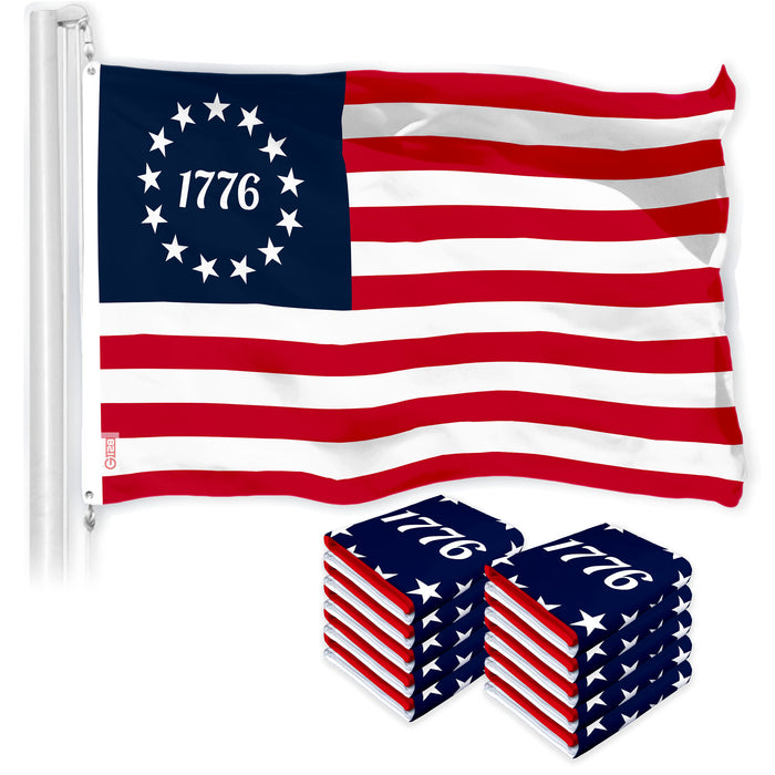 G128 10 Pack: Betsy Ross 1776 Flag | 3x5 Ft | LiteWeave Pro Printed 150D Polyester | Historical Flag, Indoor/Outdoor, Vibrant Colors, Brass Grommets, Thicker and More Durable Than 100D 75D Polyester
