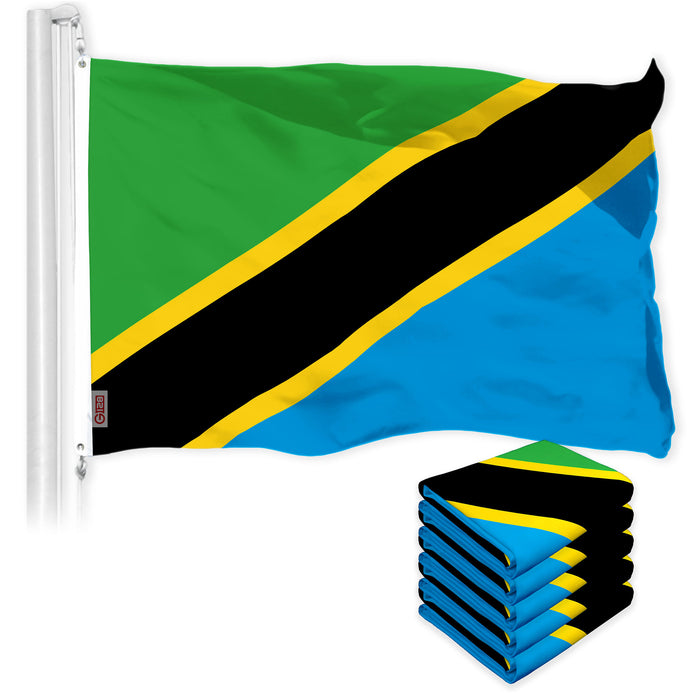 G128 5 Pack: Tanzania Tanzanian Flag | 3x5 Ft | LiteWeave Pro Series Printed 150D Polyester | Country Flag, Indoor/Outdoor, Vibrant Colors, Brass Grommets, Thicker and More Durable Than 100D 75D Poly