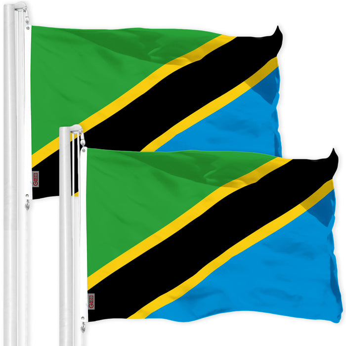 G128 2 Pack: Tanzania Tanzanian Flag | 3x5 Ft | LiteWeave Pro Series Printed 150D Polyester | Country Flag, Indoor/Outdoor, Vibrant Colors, Brass Grommets, Thicker and More Durable Than 100D 75D Poly