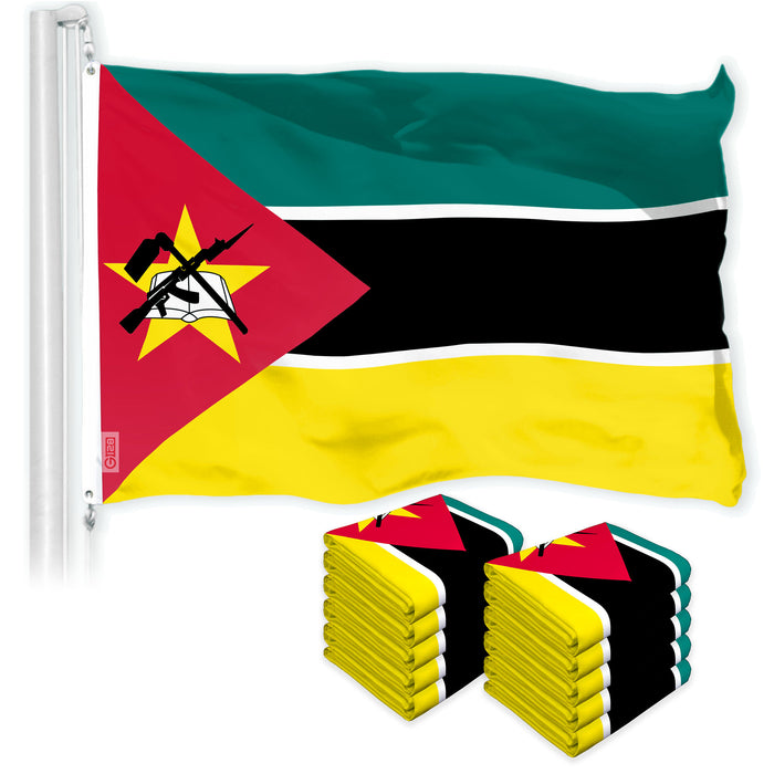 G128 10 Pack: Mozambique Mozambican Flag | 3x5 Ft | LiteWeave Pro Printed 150D Polyester | Country Flag, Indoor/Outdoor, Vibrant Colors, Brass Grommets, Thicker and More Durable Than 100D 75D Poly
