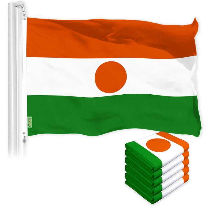 G128 5 Pack: Niger Nigerien Flag | 3x5 Ft | LiteWeave Pro Series Printed 150D Polyester | Country Flag, Indoor/Outdoor, Vibrant Colors, Brass Grommets, Thicker and More Durable Than 100D 75D Polyester