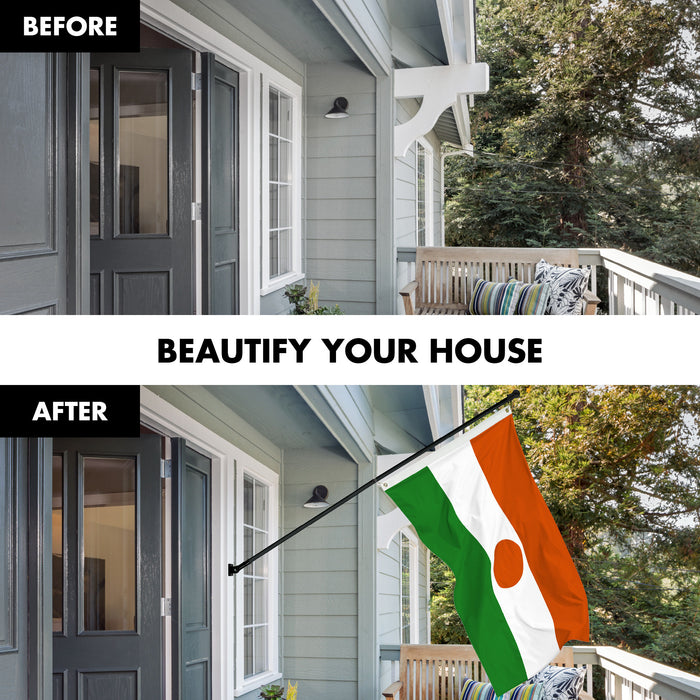 G128 Combo Pack: 6 Ft Tangle Free Aluminum Spinning Flagpole (Black) & Niger Nigerien Flag  3x5 Ft LiteWeave Pro Series Printed 150D Polyester | Pole with Flag Included