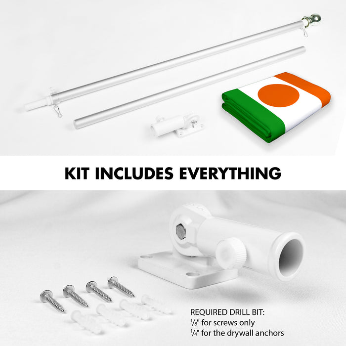 G128 Combo Pack: 6 Ft Tangle Free Aluminum Spinning Flagpole (Silver) & Niger Nigerien Flag  3x5 Ft LiteWeave Pro Series Printed 150D Polyester | Pole with Flag Included