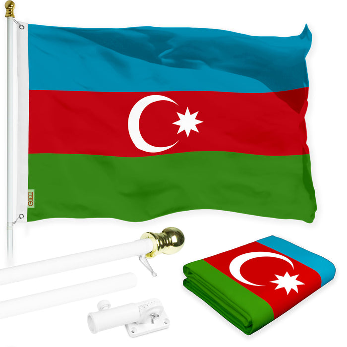 G128 Combo Pack: 6 Ft Tangle Free Aluminum Spinning Flagpole (White) & Azerbaijan Azerbaijanis Azeris Flag  3x5 Ft LiteWeave Pro Series Printed 150D Polyester | Pole with Flag Included