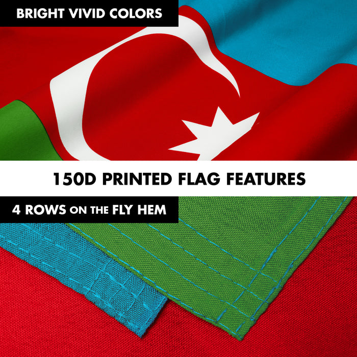 G128 Combo Pack: 6 Ft Tangle Free Aluminum Spinning Flagpole (Black) & Azerbaijan Azerbaijanis Azeris Flag  3x5 Ft LiteWeave Pro Series Printed 150D Polyester | Pole with Flag Included
