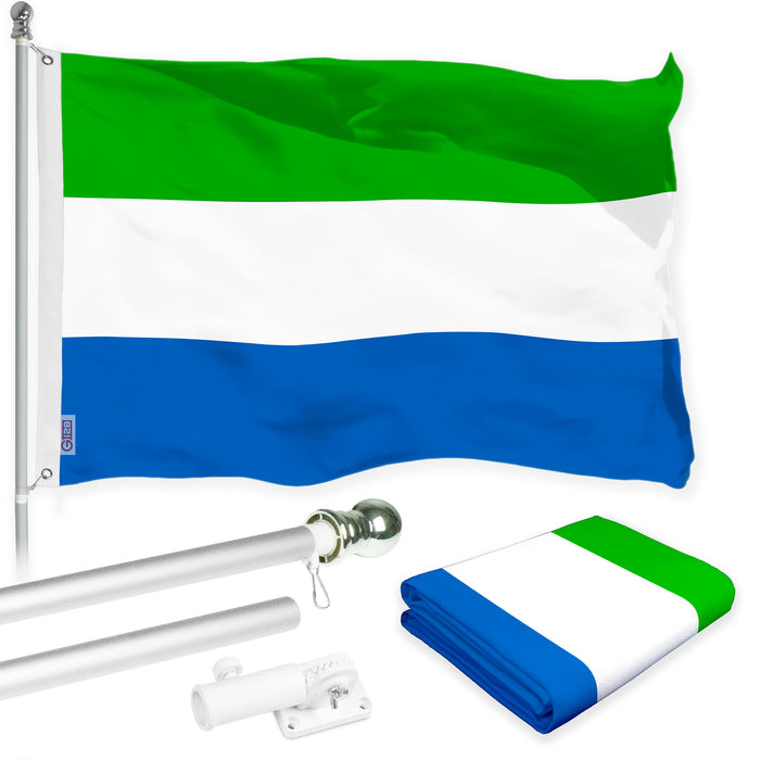 G128 Combo Pack: 6 Ft Tangle Free Aluminum Spinning Flagpole (Silver) & Sierra Leone Sierra Leonean Flag  3x5 Ft LiteWeave Pro Series Printed 150D Polyester | Pole with Flag Included
