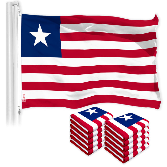 G128 10 Pack: Liberia Liberian Flag | 3x5 Ft | LiteWeave Pro Series Printed 150D Polyester | Country Flag, Indoor/Outdoor, Vibrant Colors, Brass Grommets, Thicker and More Durable Than 100D 75D Poly