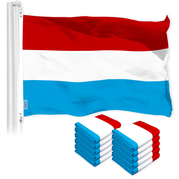 G128 10 Pack: Luxembourg Luxembourgers Flag | 3x5 Ft | LiteWeave Pro Series Printed 150D Polyester | Country Flag, Vibrant Colors, Brass Grommets, Thicker and More Durable Than 100D 75D Polyester
