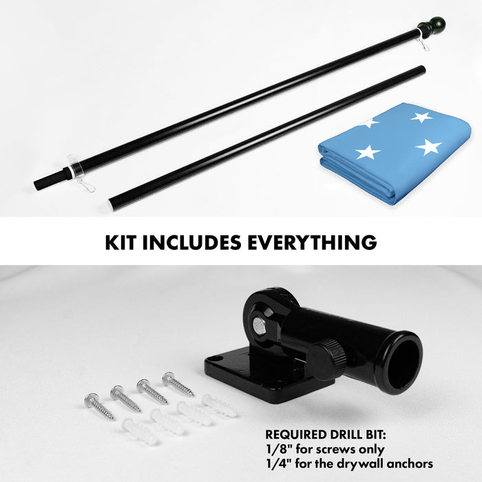G128 Combo Pack: 6 Ft Tangle Free Aluminum Spinning Flagpole (Black) & Micronesia Micronesian Flag  3x5 Ft LiteWeave Pro Series Printed 150D Polyester | Pole with Flag Included