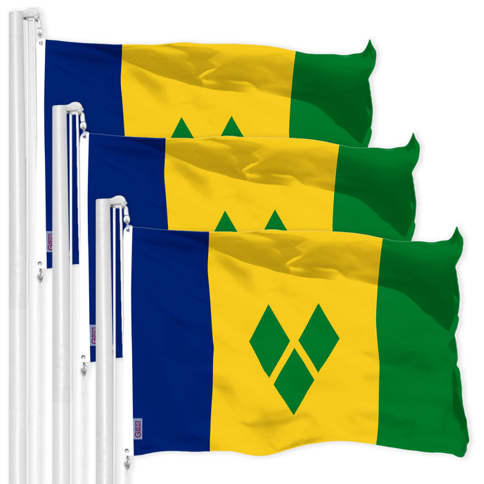 G128 3 Pack: Saint Vincent and the Grenadines Vincentian Flag | 3x5 Ft | LiteWeave Pro Printed 150D Poly | Country Flag, Vibrant Colors, Brass Grommets, Thicker and More Durable Than 100D 75D Poly
