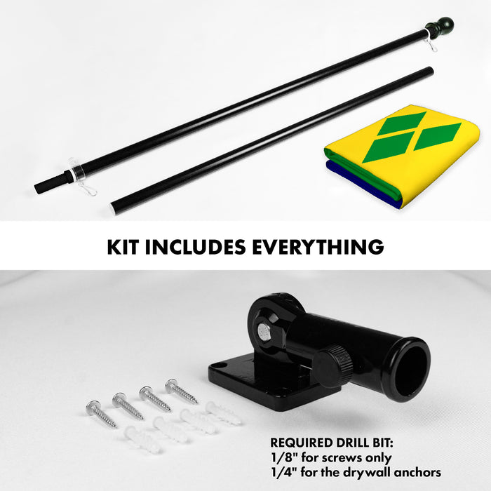 G128 Combo Pack: 6 Ft Tangle Free Aluminum Spinning Flagpole (Black) & Saint Vincent and the Grenadines Vincentian Flag  3x5 Ft LiteWeave Pro Series Printed 150D Polyester | Pole with Flag Included