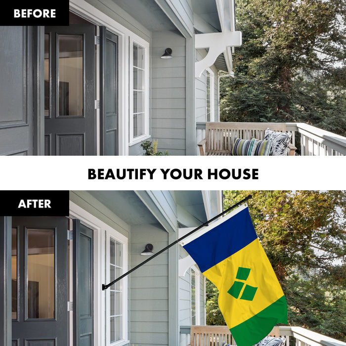 G128 Combo Pack: 6 Ft Tangle Free Aluminum Spinning Flagpole (Black) & Saint Vincent and the Grenadines Vincentian Flag  3x5 Ft LiteWeave Pro Series Printed 150D Polyester | Pole with Flag Included