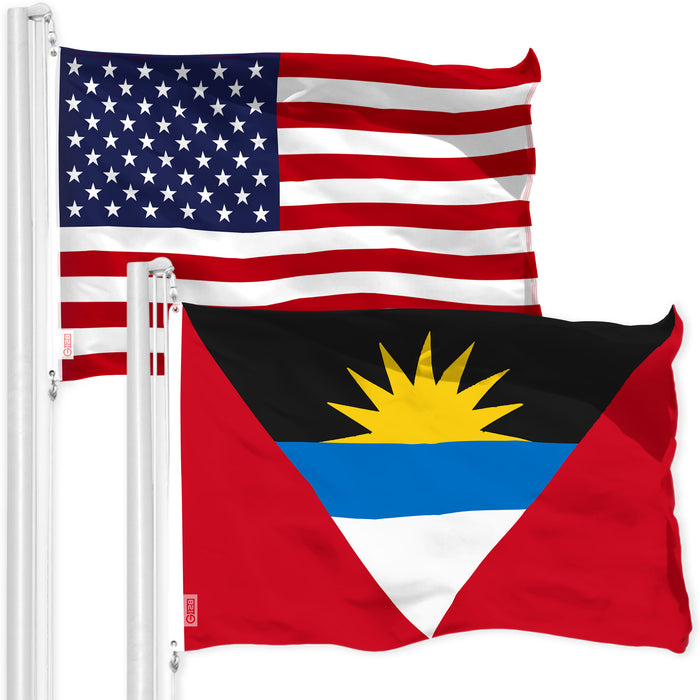 G128 Combo Pack: American USA Flag 3x5 Ft &  Antigua and Barbuda Antiguan and Barbudan Flag | Both LiteWeave Pro Series Printed 150D Polyester, Brass Grommets