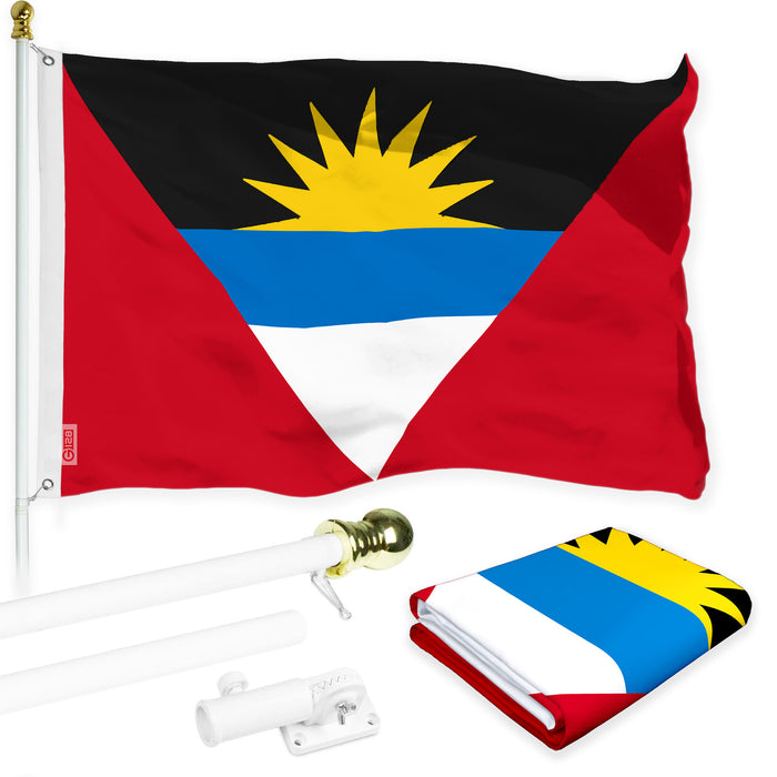 G128 Combo Pack: 6 Ft Tangle Free Aluminum Spinning Flagpole (White) & Antigua and Barbuda Antiguan and Barbudan Flag  3x5 Ft LiteWeave Pro Series Printed 150D Polyester | Pole with Flag Included