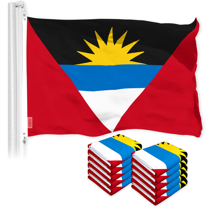 G128 10 Pack: Antigua and Barbuda Antiguan and Barbudan Flag | 3x5 Ft | LiteWeave Pro Printed 150D Poly | Country Flag, Vibrant Colors, Brass Grommets, Thicker and More Durable Than 100D 75D Poly