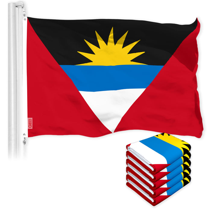 G128 5 Pack: Antigua and Barbuda Antiguan and Barbudan Flag | 3x5 Ft | LiteWeave Pro Printed 150D Poly | Country Flag, Vibrant Colors, Brass Grommets, Thicker and More Durable Than 100D 75D Poly