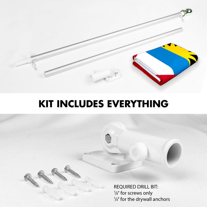 G128 Combo Pack: 6 Ft Tangle Free Aluminum Spinning Flagpole (Silver) & Antigua and Barbuda Antiguan and Barbudan Flag  3x5 Ft LiteWeave Pro Series Printed 150D Polyester | Pole with Flag Included