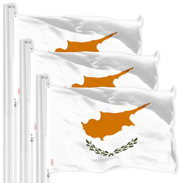 G128 3 Pack: Cyprus Cypriot Flag | 3x5 Ft | LiteWeave Pro Series Printed 150D Polyester | Country Flag, Indoor/Outdoor, Vibrant Colors, Brass Grommets, Thicker and More Durable Than 100D 75D Polyester