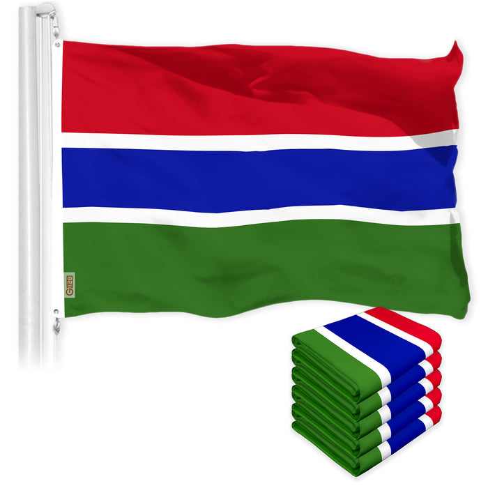 G128 5 Pack: Gambia Gambian Flag | 3x5 Ft | LiteWeave Pro Series Printed 150D Polyester | Country Flag, Indoor/Outdoor, Vibrant Colors, Brass Grommets, Thicker and More Durable Than 100D 75D Polyester